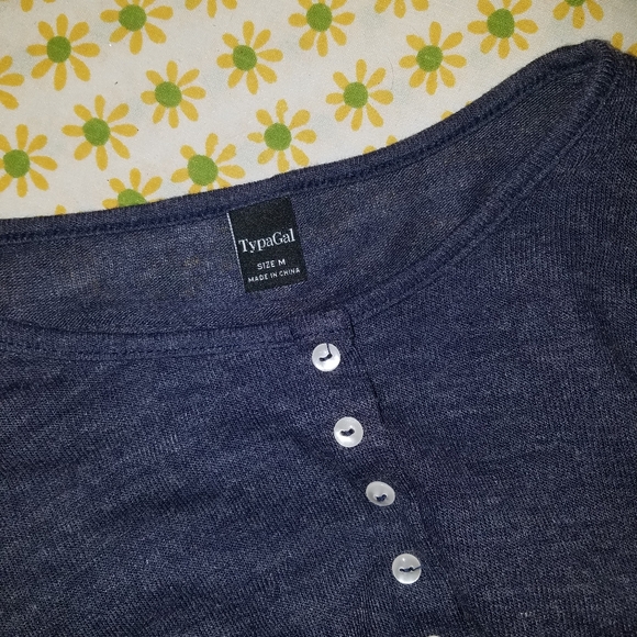 TypaGal Heather Blue Long Sleeve Henley Top Decorative Buttons Down Front - Picture 3 of 3